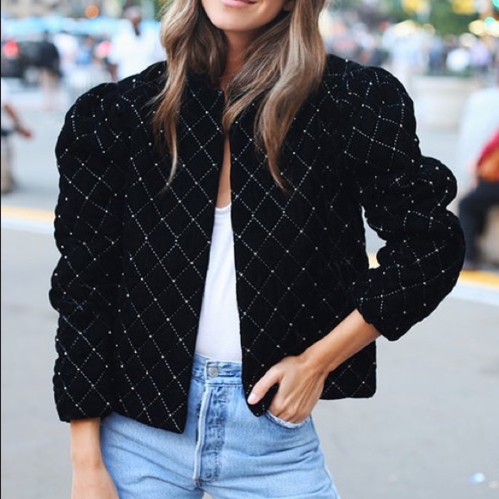 NWOT Something Navy Black Quilted Velvet Jacket
